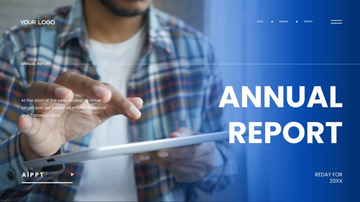 Plantilla de PPT del Informe Anual Azul con Atractivo Visual Profesional para Negocios