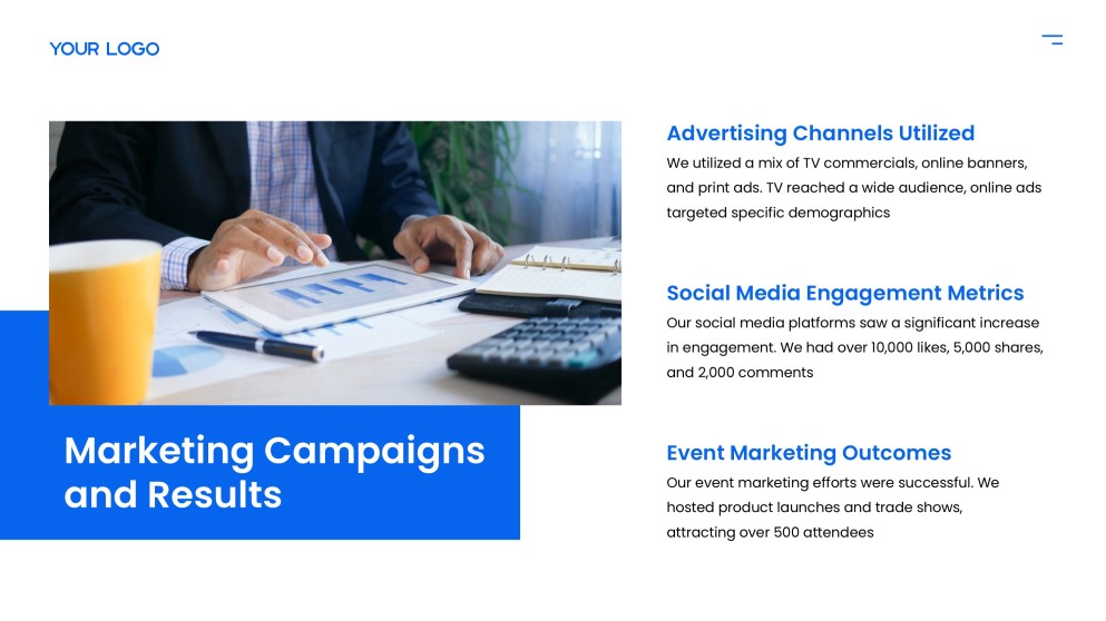 Plantilla de PPT del Informe Anual Azul con Atractivo Visual Profesional para Negocios