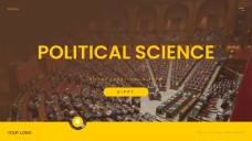 Template PPT Ilmu Politik Coklat-Kuning dengan Dekorasi Klasik