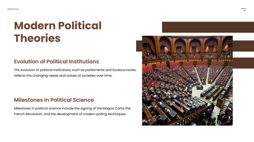 Template PPT Ilmu Politik Coklat-Kuning dengan Dekorasi Klasik