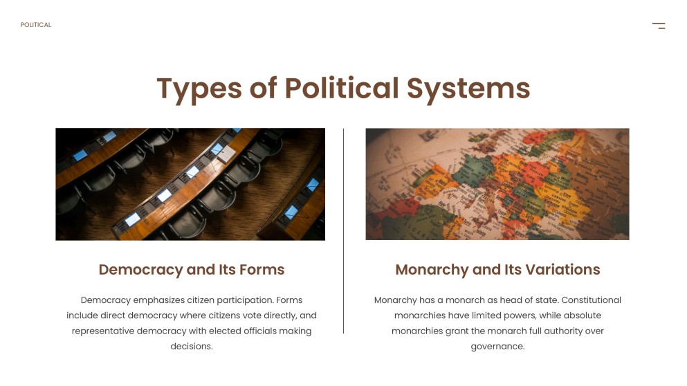 Template PPT Ilmu Politik Coklat-Kuning dengan Dekorasi Klasik
