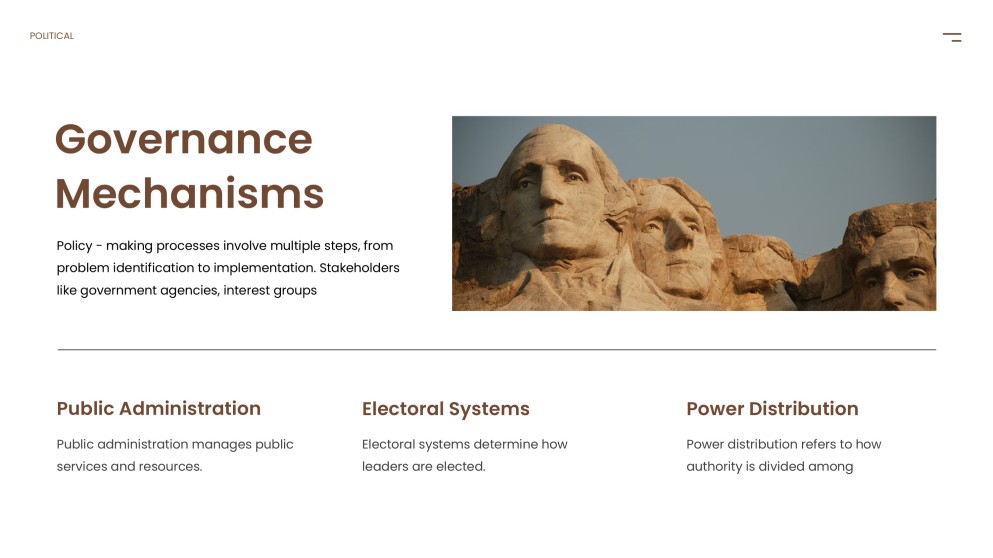 Template PPT Ilmu Politik Coklat-Kuning dengan Dekorasi Klasik