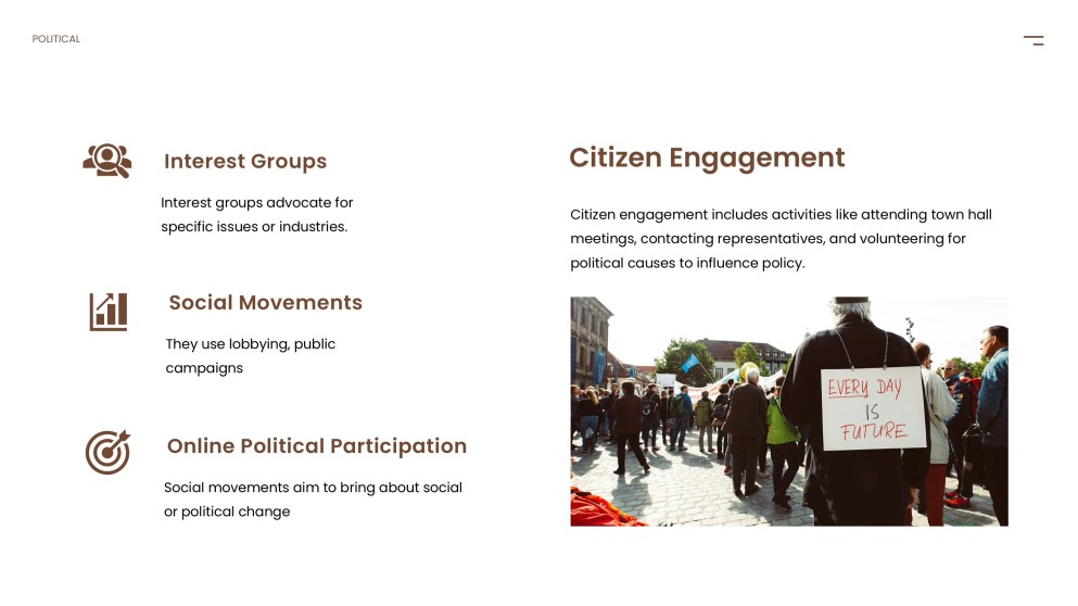 Template PPT Ilmu Politik Coklat-Kuning dengan Dekorasi Klasik