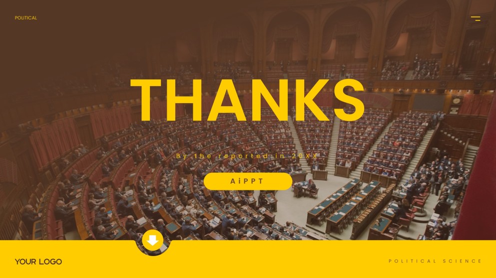 Template PPT Ilmu Politik Coklat-Kuning dengan Dekorasi Klasik