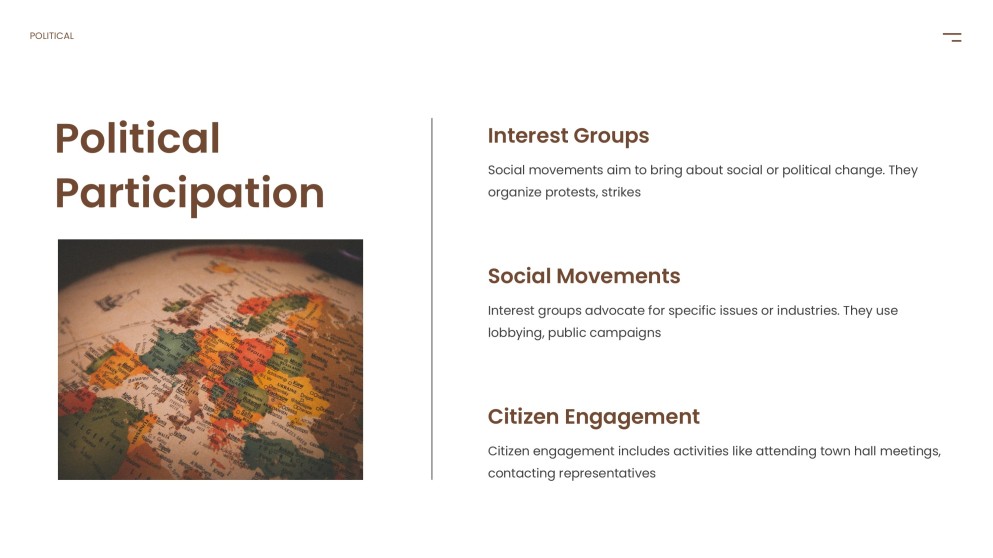 Template PPT Ilmu Politik Coklat-Kuning dengan Dekorasi Klasik