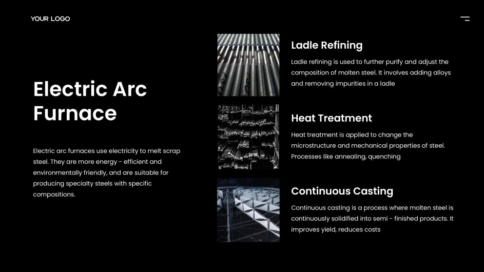 Черный промышленный макет шаблона PPT для металлургической промышленности