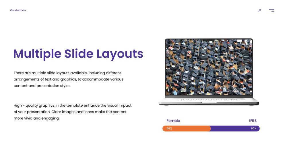Templat PowerPoint Graduasi Ungu menampilkan Gradien Pemandangan Kampus