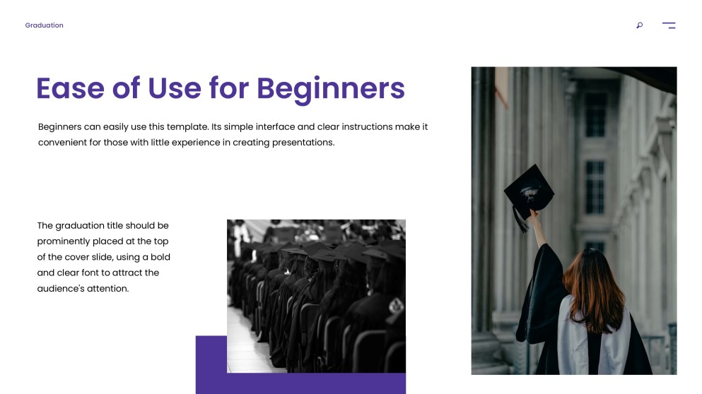 Templat PowerPoint Graduasi Ungu menampilkan Gradien Pemandangan Kampus