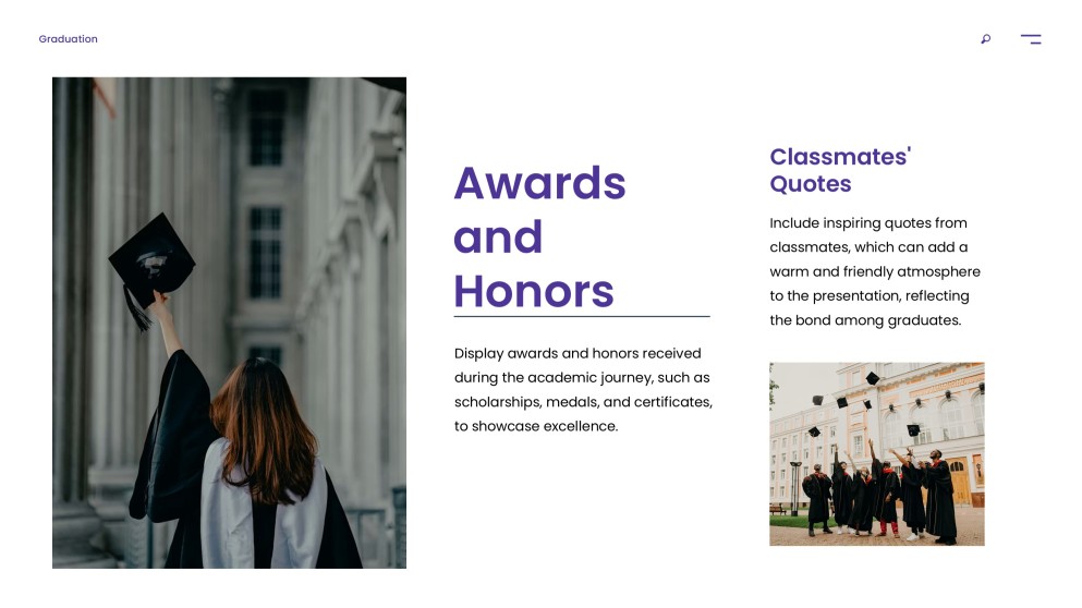 Templat PowerPoint Graduasi Ungu menampilkan Gradien Pemandangan Kampus