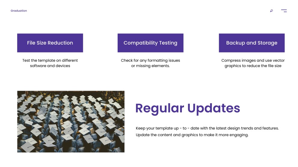 Templat PowerPoint Graduasi Ungu menampilkan Gradien Pemandangan Kampus