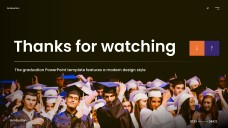 Templat PowerPoint Graduasi Ungu menampilkan Gradien Pemandangan Kampus