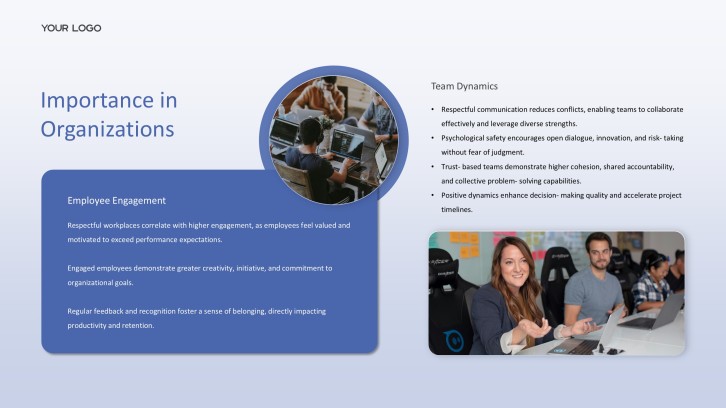 organizational importance slide with engagement and team dynamics