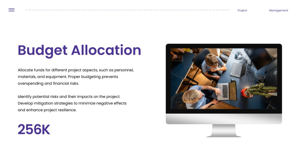 Purple Project Management Template with Organized Data Visualization