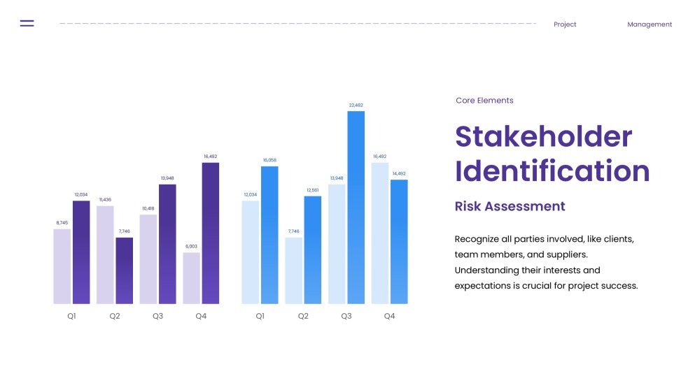 Purple Project Management Template with Organized Data Visualization