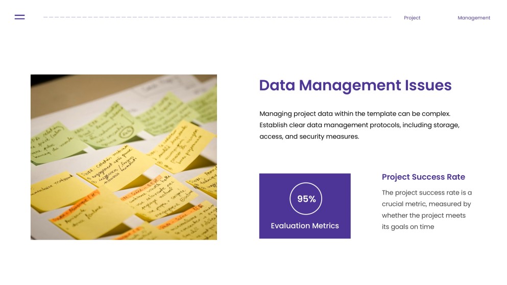 Purple Project Management Template with Organized Data Visualization