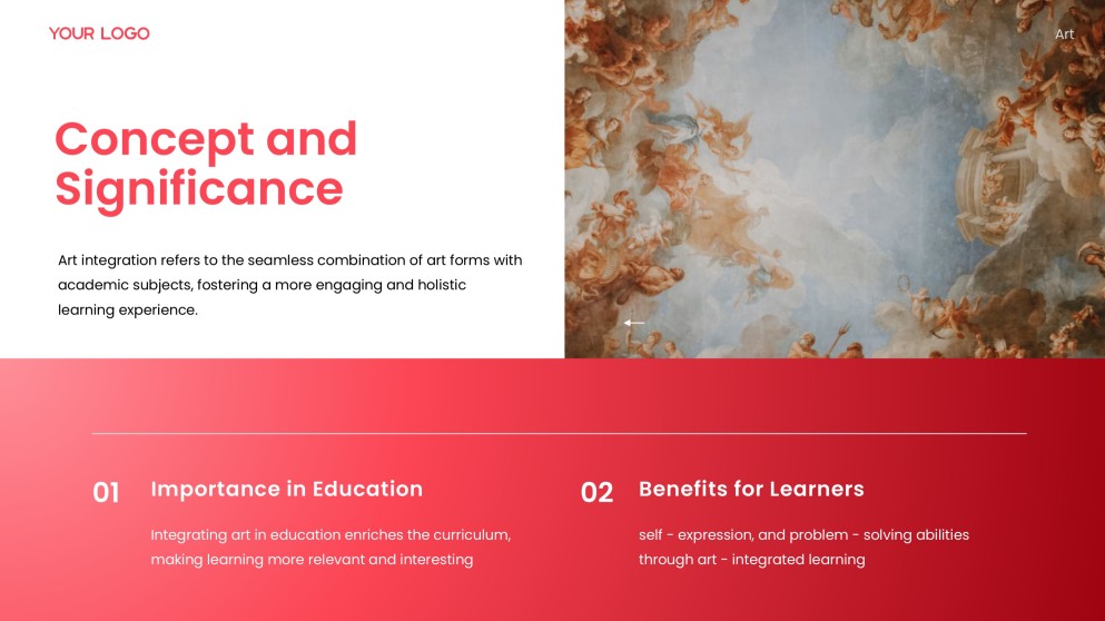 Red Art Integrated Learning PPT Template with Creative Photo Layouts