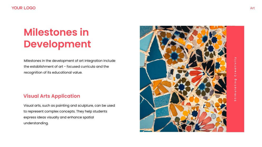 Red Art Integrated Learning PPT Template with Creative Photo Layouts