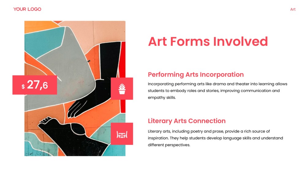 Red Art Integrated Learning PPT Template with Creative Photo Layouts