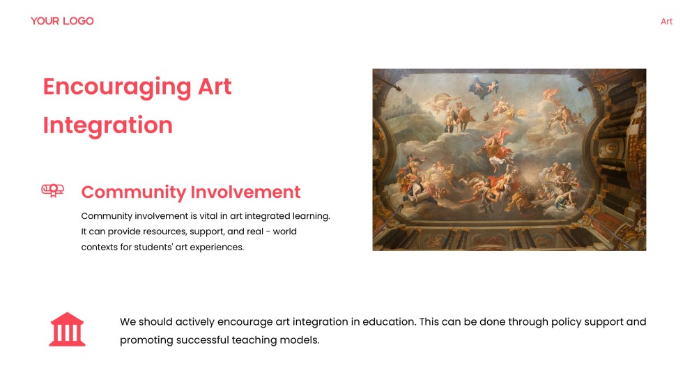 Red Art Integrated Learning PPT Template with Creative Photo Layouts