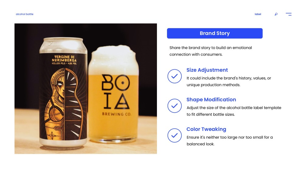 藍色藝術酒瓶標籤模板附插圖