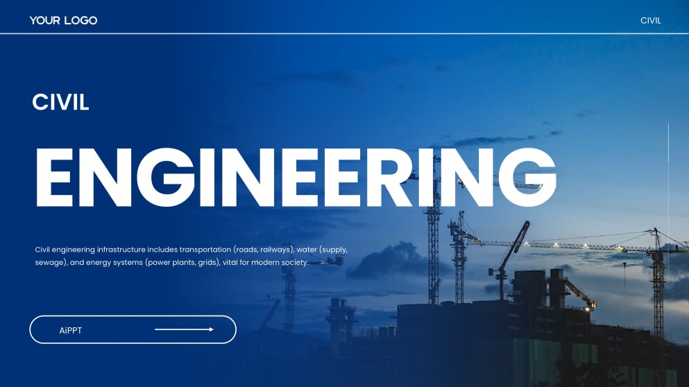 Blue Civil Engineering PPT Template in Minimalist Urban Style