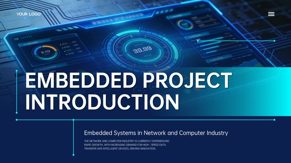 Modèle PPT de mise en page visuelle des systèmes embarqués futuristes bleus