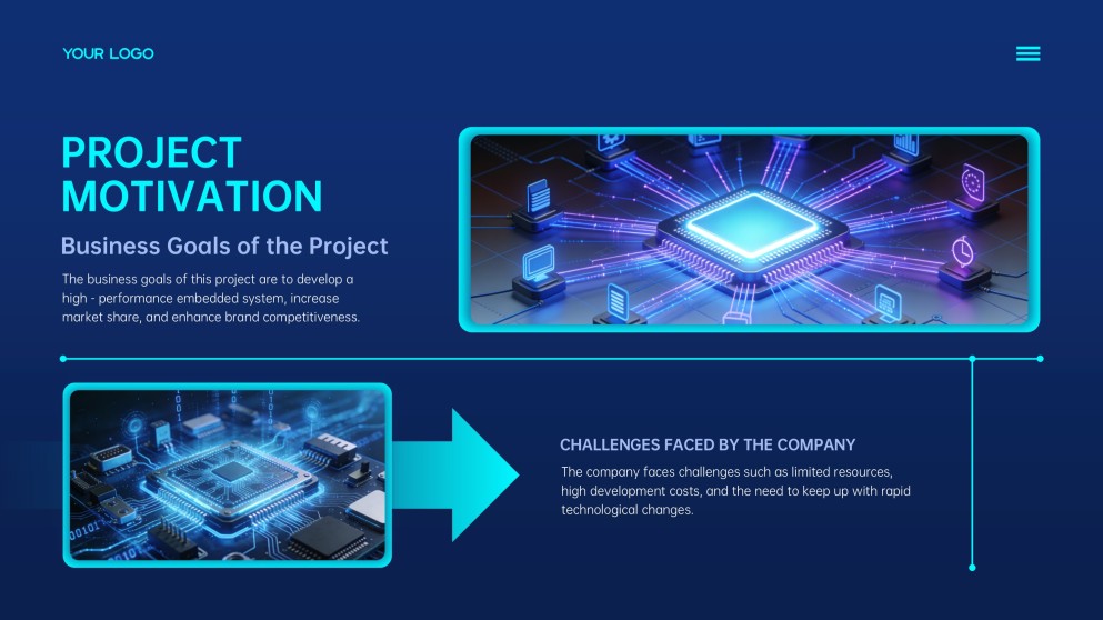 Modèle PPT de mise en page visuelle des systèmes embarqués futuristes bleus