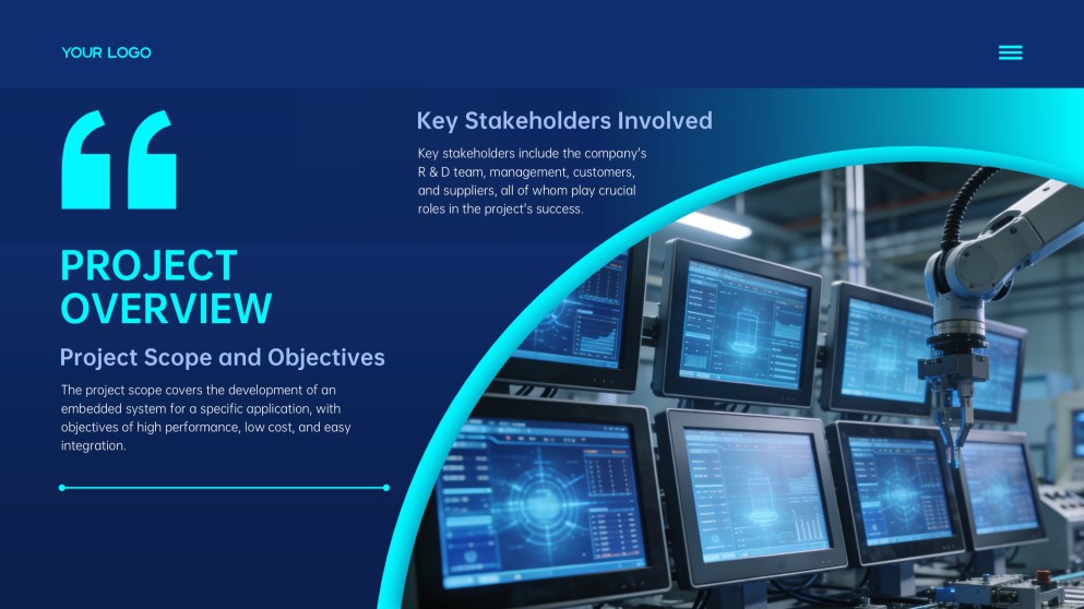 Modèle PPT de mise en page visuelle des systèmes embarqués futuristes bleus