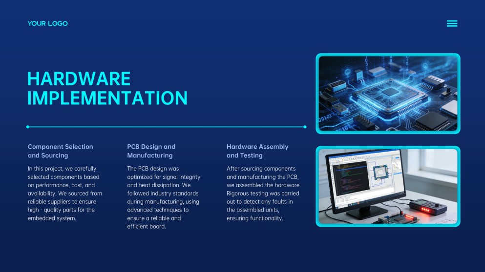 Modèle PPT de mise en page visuelle des systèmes embarqués futuristes bleus