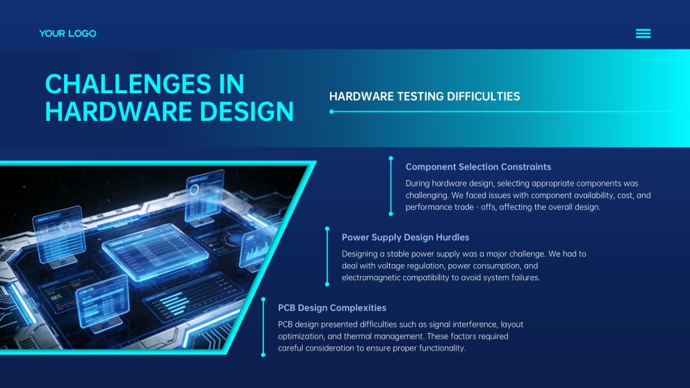 Modèle PPT de mise en page visuelle des systèmes embarqués futuristes bleus