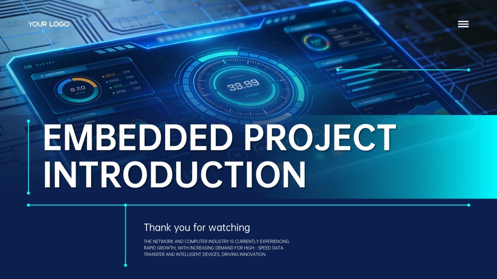 Modèle PPT de mise en page visuelle des systèmes embarqués futuristes bleus