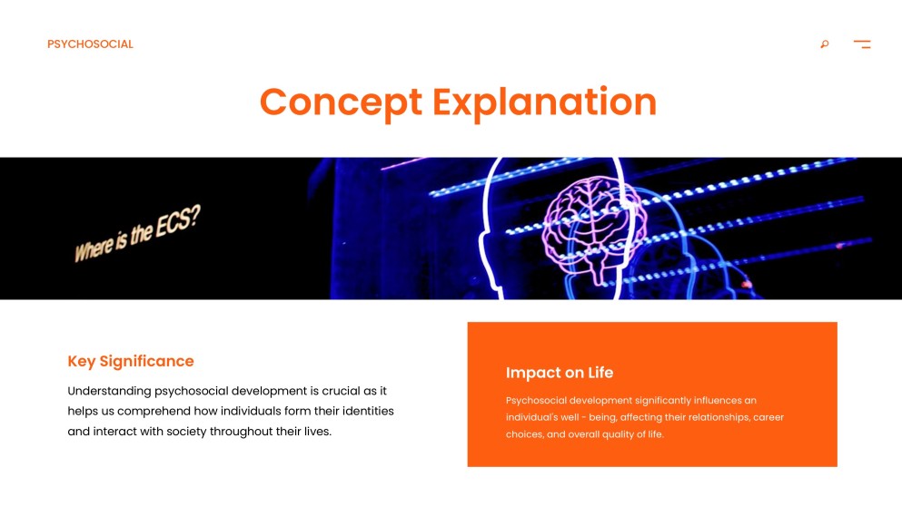 Orange Psychosocial Development PPT Template with Surreal Brain Imagery