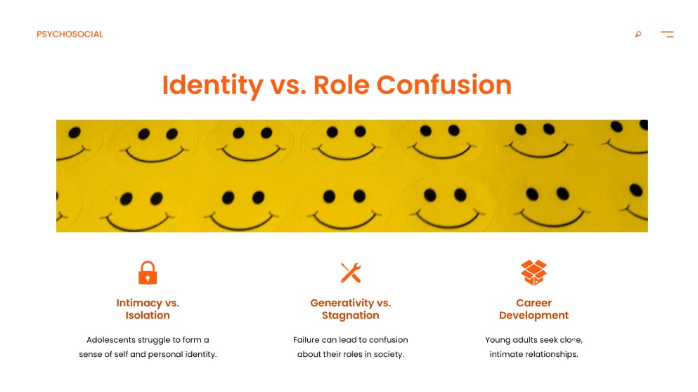 Orange Psychosocial Development PPT Template with Surreal Brain Imagery