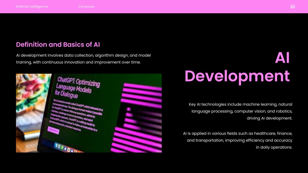 ปัญญาประดิษฐ์แห่งอนาคตสีดำและสีชมพูในแม่แบบพาวเวอร์พอยต์คอมพิวเตอร์