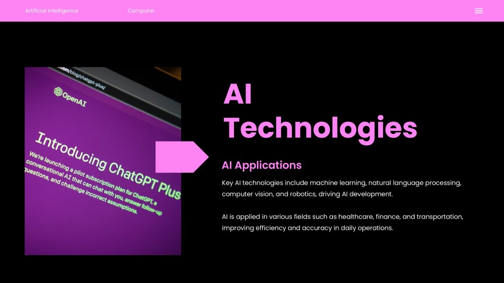 ปัญญาประดิษฐ์แห่งอนาคตสีดำและสีชมพูในแม่แบบพาวเวอร์พอยต์คอมพิวเตอร์