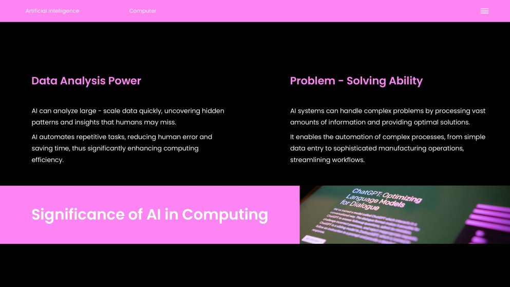 ปัญญาประดิษฐ์แห่งอนาคตสีดำและสีชมพูในแม่แบบพาวเวอร์พอยต์คอมพิวเตอร์