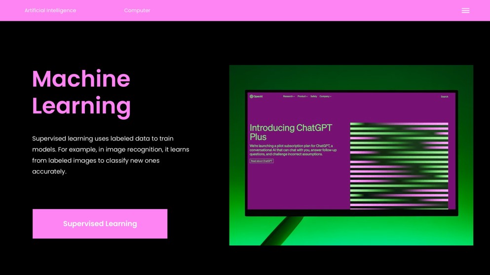 ปัญญาประดิษฐ์แห่งอนาคตสีดำและสีชมพูในแม่แบบพาวเวอร์พอยต์คอมพิวเตอร์