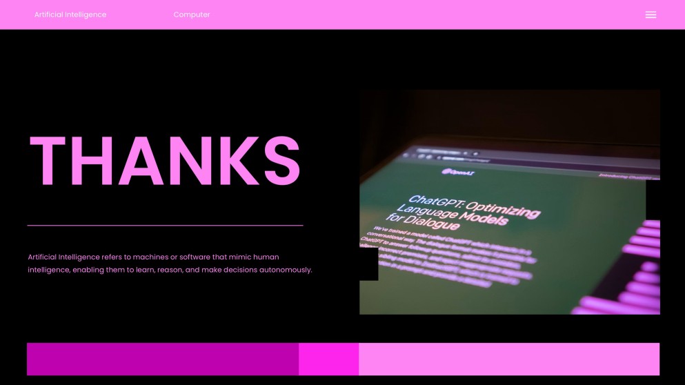 ปัญญาประดิษฐ์แห่งอนาคตสีดำและสีชมพูในแม่แบบพาวเวอร์พอยต์คอมพิวเตอร์