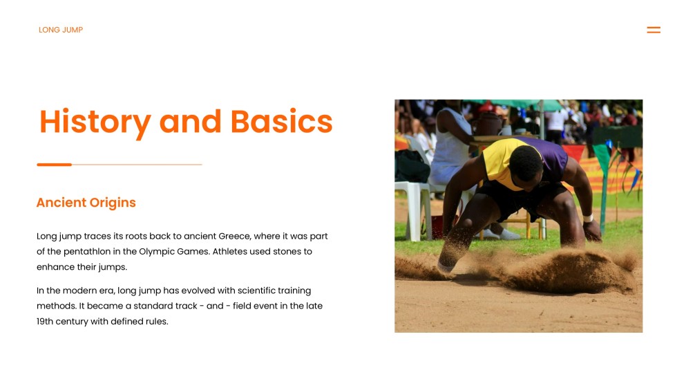 アスレチック要素を取り入れたオレンジエネルギッシュな走り幅跳びPPTテンプレート