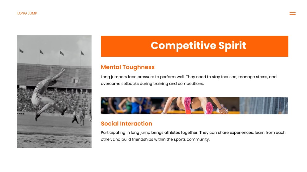 アスレチック要素を取り入れたオレンジエネルギッシュな走り幅跳びPPTテンプレート