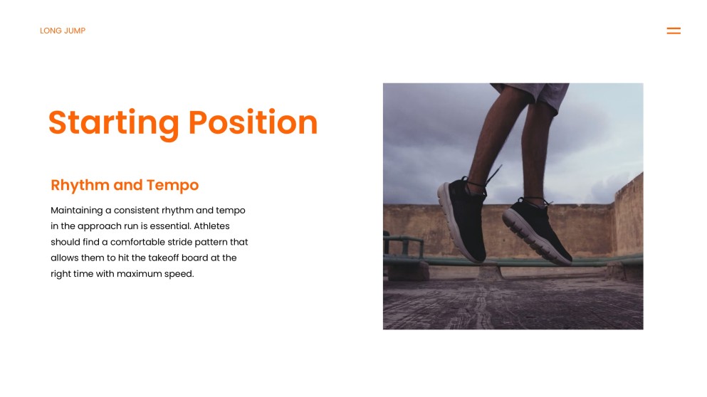 アスレチック要素を取り入れたオレンジエネルギッシュな走り幅跳びPPTテンプレート