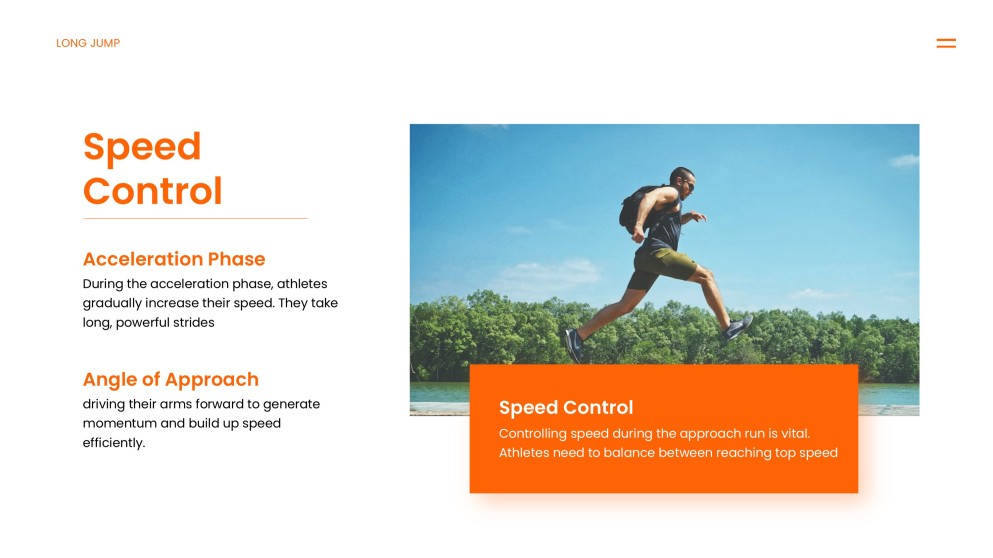 アスレチック要素を取り入れたオレンジエネルギッシュな走り幅跳びPPTテンプレート