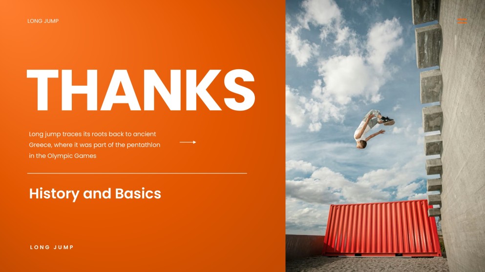 アスレチック要素を取り入れたオレンジエネルギッシュな走り幅跳びPPTテンプレート