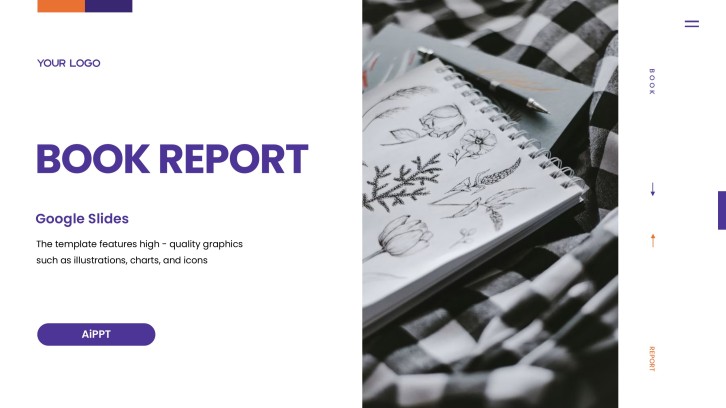 Purple-Orange Minimalist style Book Report Google Slides Template