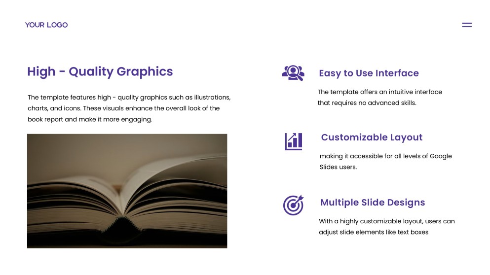 Plantilla de Google Slides para Informe de Libro de Estilo Minimalista Púrpura-Naranja