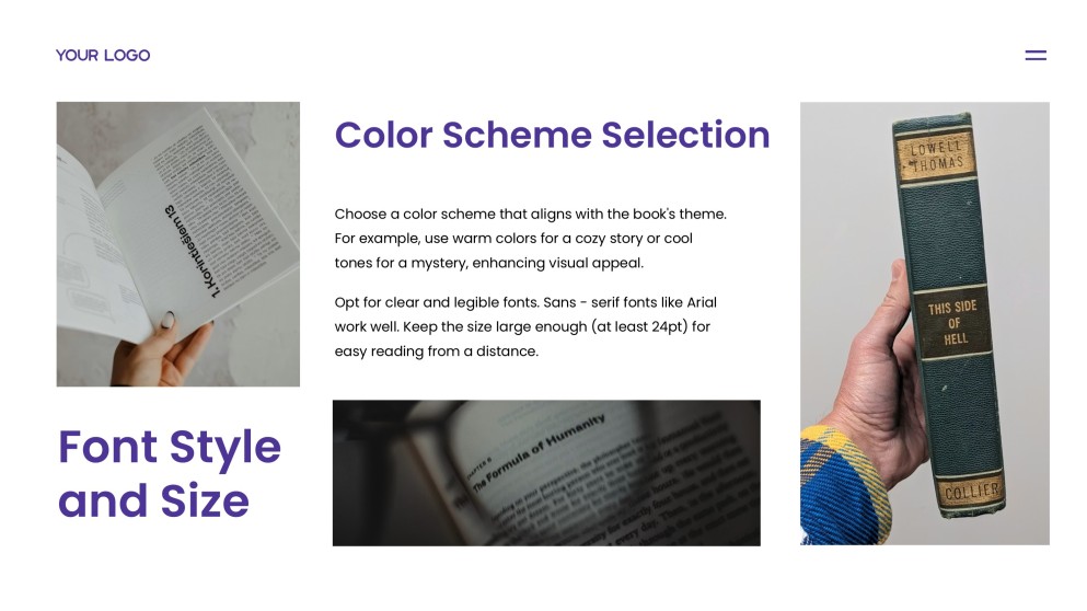Plantilla de Google Slides para Informe de Libro de Estilo Minimalista Púrpura-Naranja