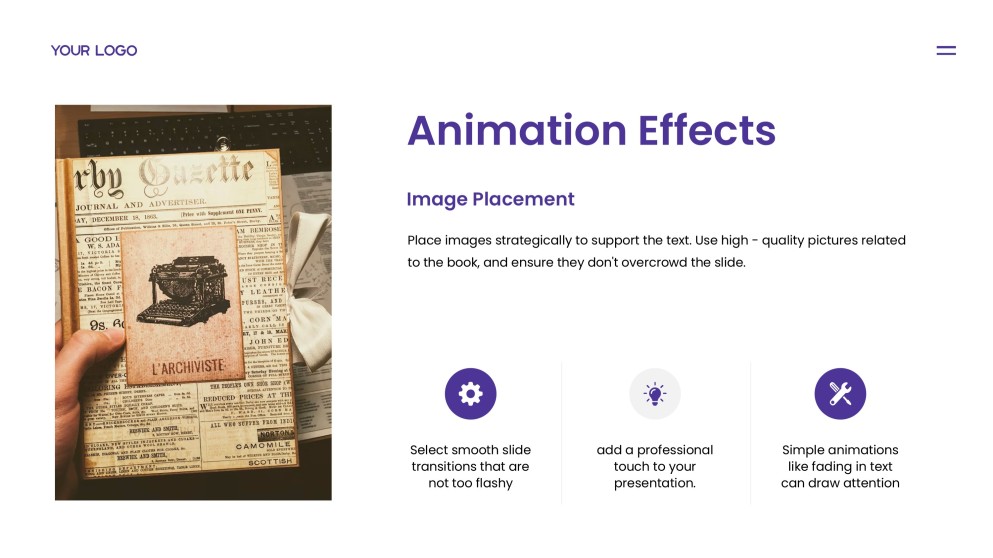 Plantilla de Google Slides para Informe de Libro de Estilo Minimalista Púrpura-Naranja