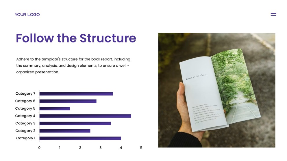 Plantilla de Google Slides para Informe de Libro de Estilo Minimalista Púrpura-Naranja