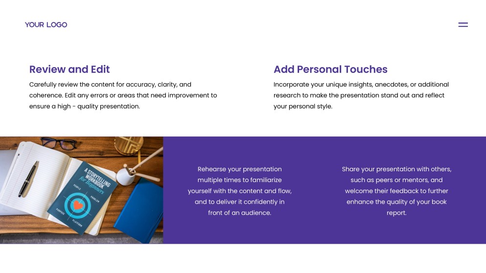 Plantilla de Google Slides para Informe de Libro de Estilo Minimalista Púrpura-Naranja