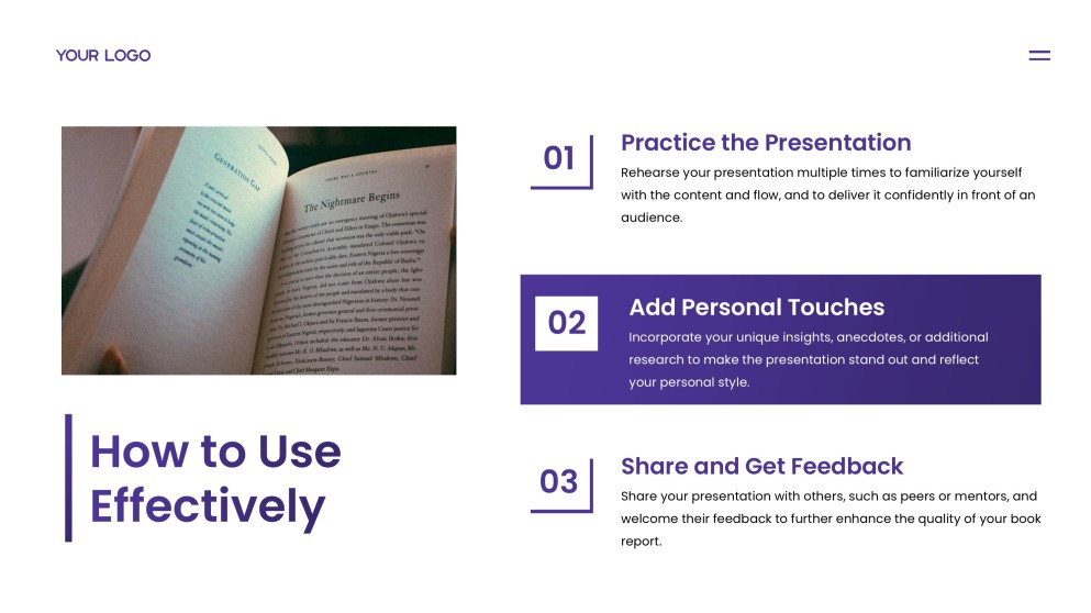 Plantilla de Google Slides para Informe de Libro de Estilo Minimalista Púrpura-Naranja